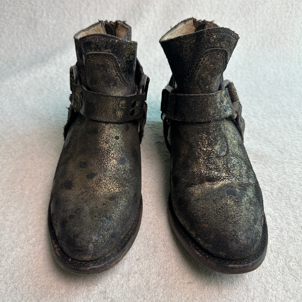 Freebird by Steven Phlow Gold Metallic Distressed Ankle Boots Women’s 8 - Picture 9 of 14